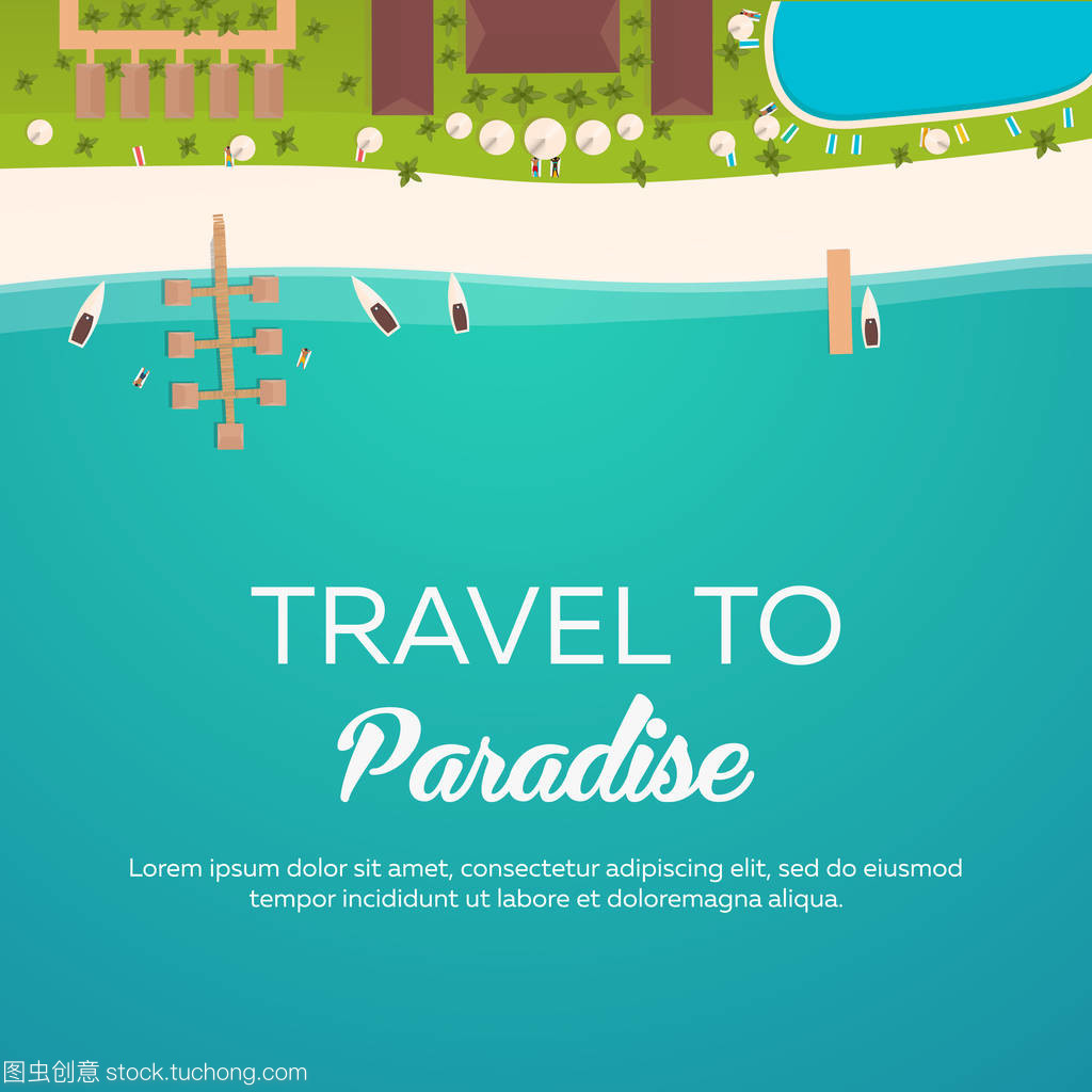 多姿多彩的旅游天堂。地处热带的海滩。最佳巡航。矢量平横幅为您的业务